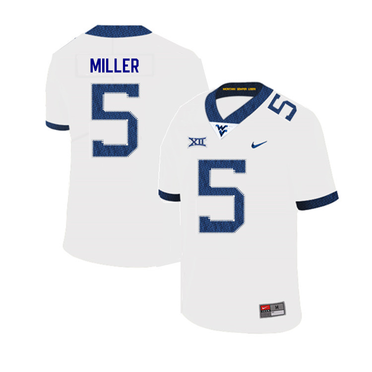 2019 Men #5 Dreshun Miller West Virginia Mountaineers College Football Jerseys Sale-White